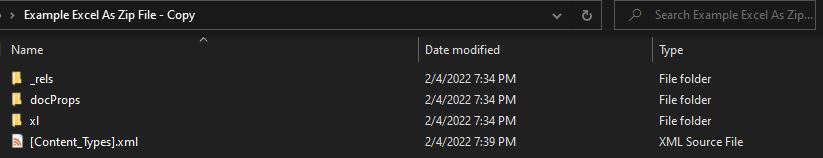 Folder structure of a decompressed Excel file